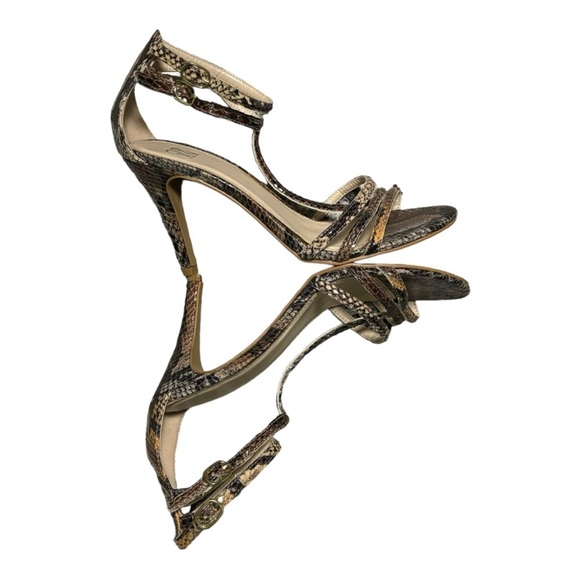 NEW NY & C Beige & Brown Strappy Stiletto Sandals Size 8 Faux Snakeskin Heels - Picture 6 of 11